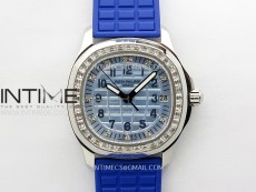 Aquanaut 5072 SS PPF 1:1 Best Edition Ice Blue MOP Textured Dial on Blue Rubber Strap Super Clone Cal.26-330CS