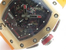 RM011-FM RG CHRONOGRAPH RG CASE KVF 1:1 BEST EDITION CRYSTAL SKELETON DIAL ON ORANGE RUBBER STRAP A7750