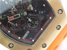 RM011-FM RG CHRONOGRAPH RG CASE KVF 1:1 BEST EDITION CRYSTAL SKELETON DIAL ON ORANGE RUBBER STRAP A7750
