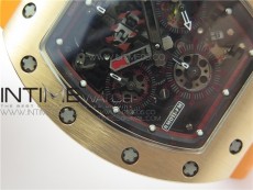 RM011-FM RG CHRONOGRAPH RG CASE KVF 1:1 BEST EDITION CRYSTAL SKELETON DIAL ON ORANGE RUBBER STRAP A7750