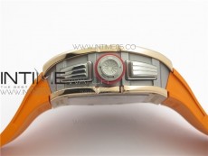 RM011-FM RG CHRONOGRAPH RG CASE KVF 1:1 BEST EDITION CRYSTAL SKELETON DIAL ON ORANGE RUBBER STRAP A7750