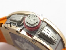 RM011-FM RG CHRONOGRAPH RG CASE KVF 1:1 BEST EDITION CRYSTAL SKELETON DIAL ON ORANGE RUBBER STRAP A7750