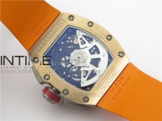 RM011-FM RG CHRONOGRAPH RG CASE KVF 1:1 BEST EDITION CRYSTAL SKELETON DIAL ON ORANGE RUBBER STRAP A7750