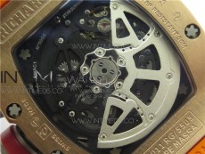 RM011-FM RG CHRONOGRAPH RG CASE KVF 1:1 BEST EDITION CRYSTAL SKELETON DIAL ON ORANGE RUBBER STRAP A7750