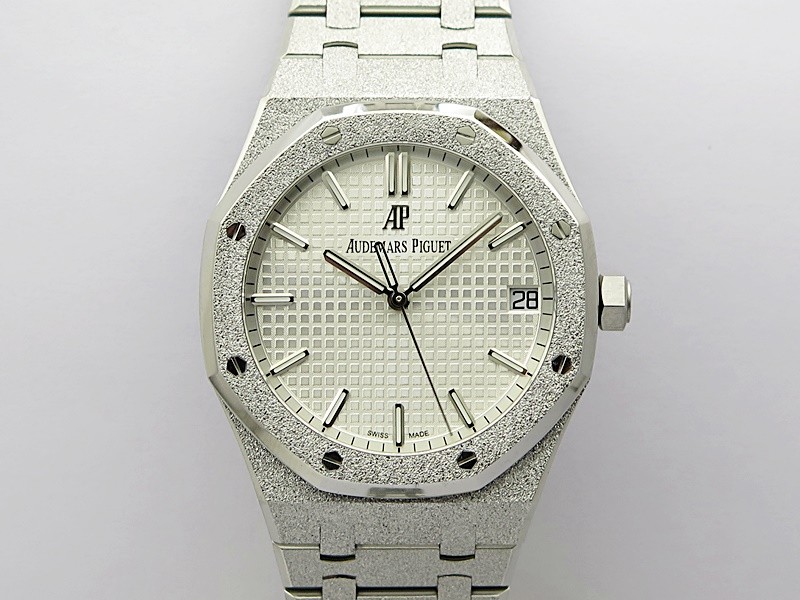 Royal Oak 41mm 15500 Frosted SS APSF 1:1 Best Edition Silver Textured Dial on Frosted SS Bracelet SA4302 Super Clone