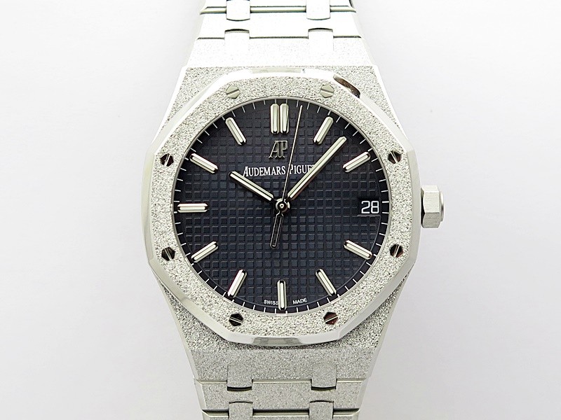 Royal Oak 41mm 15500 Frosted SS APSF 1:1 Best Edition Blue Textured Dial on Frosted SS Bracelet SA4302 Super Clone