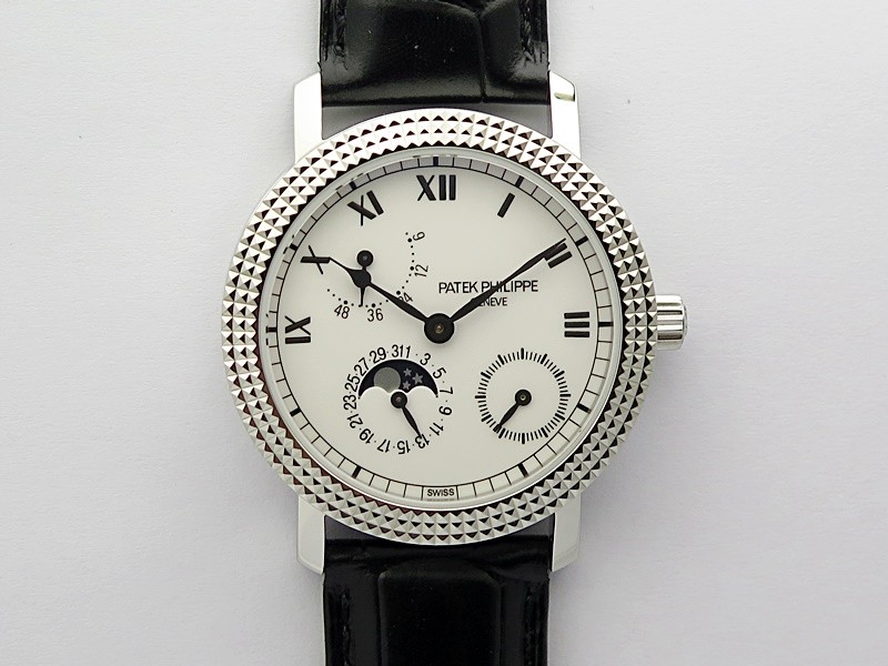 Calatrava 5057 Cortina Watch 50th Anniversary SS 3EF Best Edition White Dial on Black Leather Strap A240