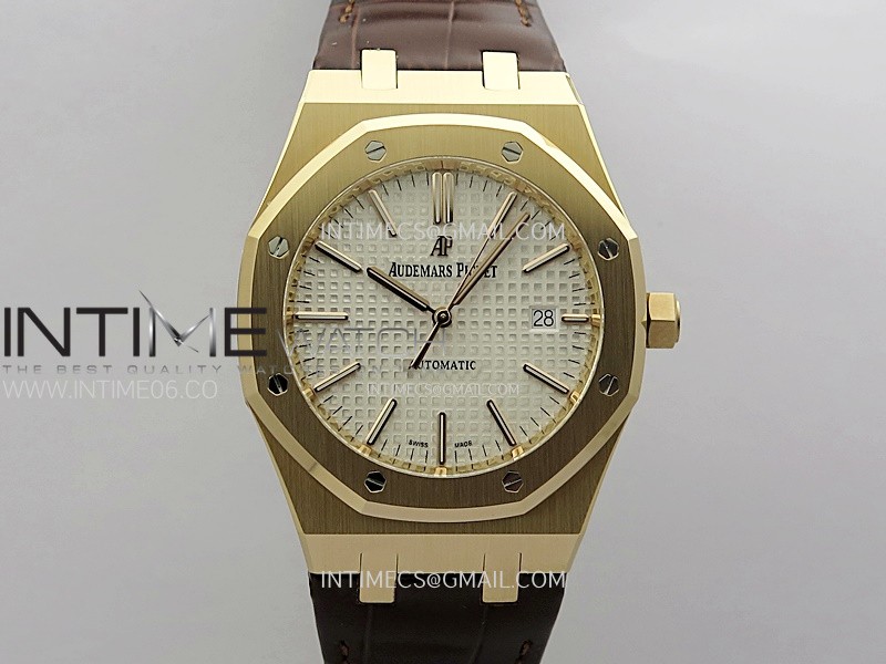 Royal Oak 41mm 15400 RG APSF 1:1 Gain Weight Best Edition Silver Dial on Brown Leather Strap SA3120 Super Clone V4