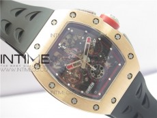 RM011-FM RG CHRONOGRAPH RG CASE KVF 1:1 BEST EDITION CRYSTAL SKELETON DIAL ON BLACK RUBBER STRAP A7750