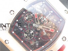 RM011-FM RG CHRONOGRAPH RG CASE KVF 1:1 BEST EDITION CRYSTAL SKELETON DIAL ON BLACK RUBBER STRAP A7750