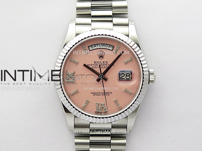 Day Date 36mm Gain Weight SS/tungsten APSF 1:1 Best Edition Pink Dial Diamond Roman Markers on SS President Bracelet A3255
