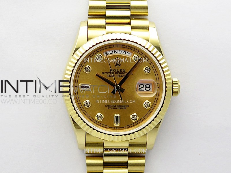 Day Date 36mm Gain Weight YG/tungsten APSF 1:1 Best Edition Gold Dial Diamond Markers on SS President Bracelet A3255