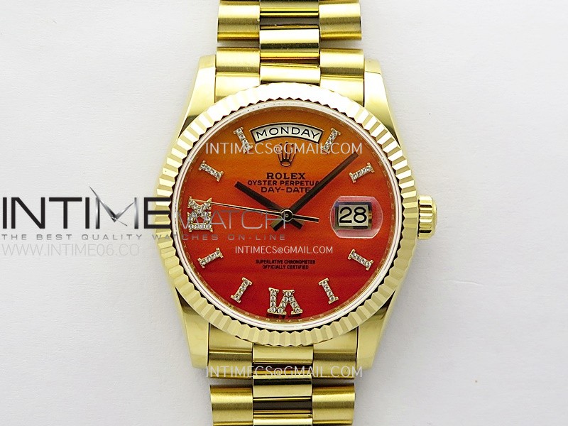 Day Date 36mm Gain Weight YG/tungsten APSF 1:1 Best Edition Red Dial Diamond Roman Markers on SS President Bracelet A3255