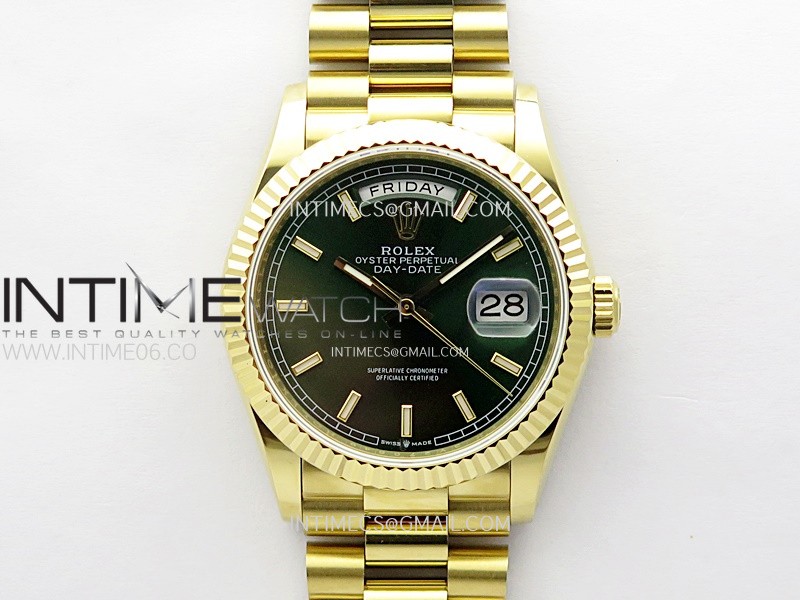 Day Date 36mm Gain Weight YG/tungsten APSF 1:1 Best Edition Green Dial Sticks Markers on SS President Bracelet A3255