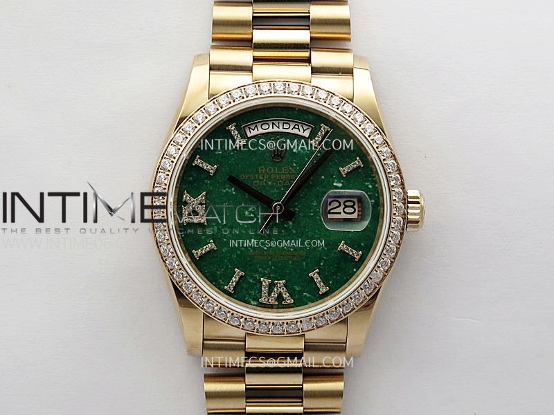 Day Date 36mm Gain Weight RG/tungsten APSF 1:1 Best Edition Green Dial Diamond Markers on SS President Bracelet A3255