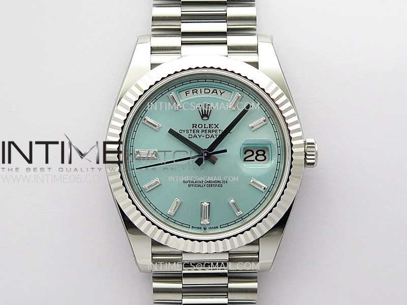 Day Date 228236 40mm 904L SS 1:1 AR+F Best Edition Ice Blue Dial T Diamonds Markers on SS President Bracelet SA3255