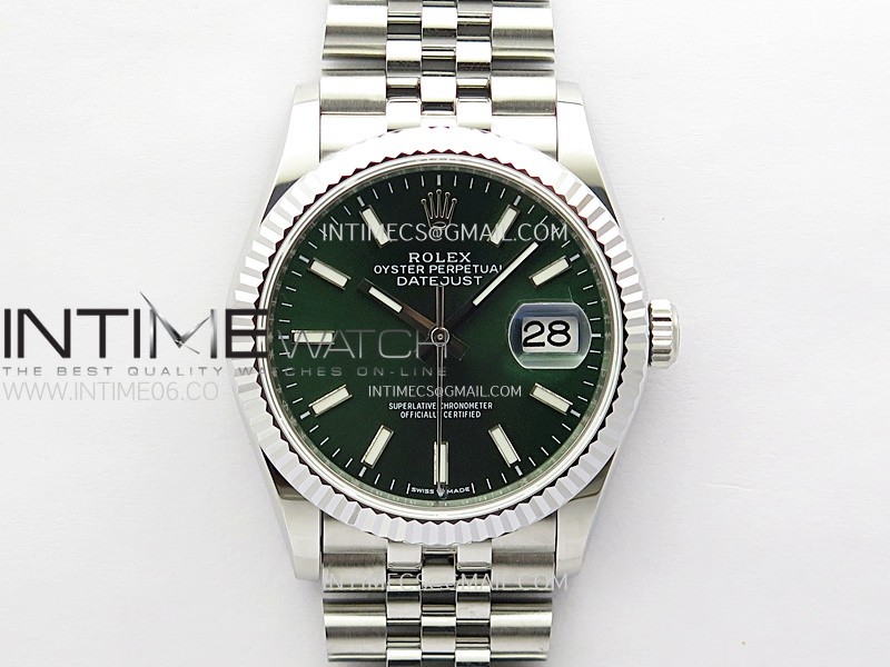 DateJust 36MM 126234 SS APSF 1:1 Best Edition Green Dial Stick Markers on SS Jubilee Bracelet SA3235