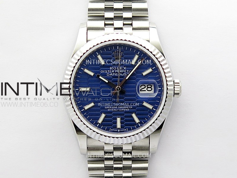 DateJust 36MM 126234 SS APSF 1:1 Best Edition Blue Fluted Dial Sticks Markers on SS Jubilee Bracelet SA3235