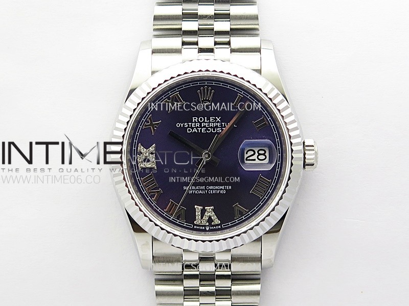 DateJust 36MM 126234 SS APSF 1:1 Best Edition Aubergine Purple Diamond Roman Markers on SS Jubilee Bracelet SA3235