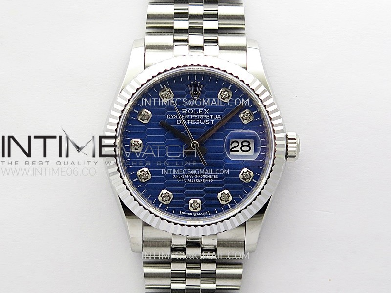 DateJust 36MM 126234 SS APSF 1:1 Best Edition Blue Fluted Dial Diamond Markers on SS Jubilee Bracelet SA3235