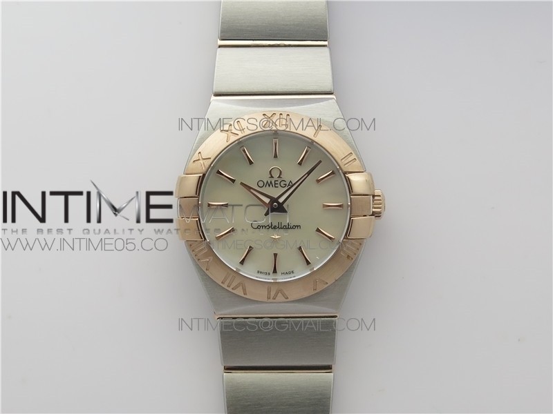 Constellation Ladies 27mm K11F 1:1 Best Edition SS/RG White MOP Dial Diamonds Markers on SS/RG Bracelet ETA Quartz