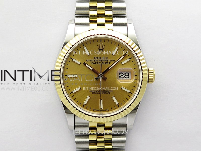 DateJust 36MM 126233 SS/YG APSF 1:1 Best Edition Gold Dial Stick Markers on SS/YG Jubilee Bracelet SA3235