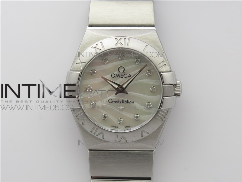 Constellation Ladies 27mm K11F 1:1 Best Edition SS White MOP Textured Dial Diamonds Markers on SS Bracelet ETA Quartz