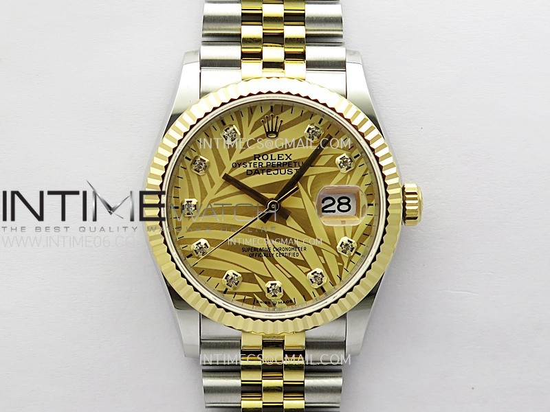 DateJust 36MM 126233 SS/YG APSF 1:1 Best Edition Gold Palm Leaf Dial Diamond Markers on SS/YG Jubilee Bracelet SA3235