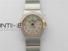 Constellation Ladies 27mm K11F 1:1 Best Edition SS/RG Diamonds Bezel White MOP Dial Stick Markers on SS/RG Bracelet ETA Quartz