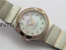 Constellation Ladies 27mm K11F 1:1 Best Edition SS/RG Diamonds Bezel White MOP Dial Stick Markers on SS/RG Bracelet ETA Quartz