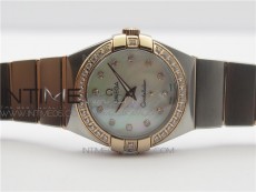 Constellation Ladies 27mm K11F 1:1 Best Edition SS/RG Diamonds Bezel White MOP Dial Stick Markers on SS/RG Bracelet ETA Quartz