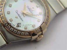 Constellation Ladies 27mm K11F 1:1 Best Edition SS/RG Diamonds Bezel White MOP Dial Stick Markers on SS/RG Bracelet ETA Quartz