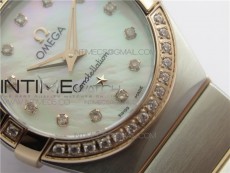 Constellation Ladies 27mm K11F 1:1 Best Edition SS/RG Diamonds Bezel White MOP Dial Stick Markers on SS/RG Bracelet ETA Quartz