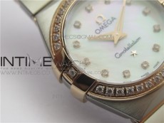 Constellation Ladies 27mm K11F 1:1 Best Edition SS/RG Diamonds Bezel White MOP Dial Stick Markers on SS/RG Bracelet ETA Quartz
