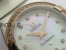 Constellation Ladies 27mm K11F 1:1 Best Edition SS/RG Diamonds Bezel White MOP Dial Stick Markers on SS/RG Bracelet ETA Quartz