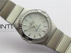 Constellation Ladies 27mm K11F 1:1 Best Edition SS Diamonds Bezel White MOP Dial Stick Markers on SS Bracelet ETA Quartz