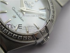 Constellation Ladies 27mm K11F 1:1 Best Edition SS Diamonds Bezel White MOP Dial Stick Markers on SS Bracelet ETA Quartz