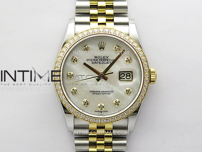 DateJust 36MM 126283 SS/YG APSF 1:1 Best Edition White MOP Dial Diamond Markers on SS/YG Jubilee Bracelet SA3235