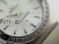 Constellation Ladies 27mm K11F 1:1 Best Edition SS Diamonds Bezel White MOP Dial Stick Markers on SS Bracelet ETA Quartz