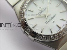 Constellation Ladies 27mm K11F 1:1 Best Edition SS Diamonds Bezel White MOP Dial Stick Markers on SS Bracelet ETA Quartz