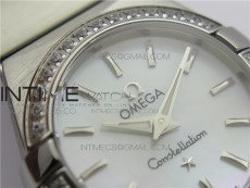 Constellation Ladies 27mm K11F 1:1 Best Edition SS Diamonds Bezel White MOP Dial Stick Markers on SS Bracelet ETA Quartz