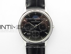 Master Ultra Thin Perpetual Calendar SS J Factory Best Edition Black Dial on Black Leather Strap A868