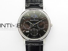 Master Ultra Thin Perpetual Calendar SS J Factory Best Edition Gray Dial on Black Leather Strap A868
