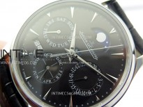 Master Ultra Thin Perpetual Calendar SS J Factory Best Edition Gray Dial on Black Leather Strap A868