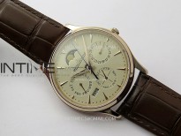 Master Ultra Thin Perpetual Calendar RG J Factory Best Edition Cream Dial on Brown Leather Strap A868
