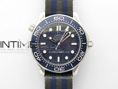 Seamaster Diver 300M 007 B50F Blue Ceramic Blue wave textured Dial on Nylon A8806 (Free SS Bracelet)