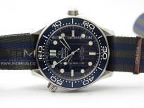 Seamaster Diver 300M 007 B50F Blue Ceramic Blue wave textured Dial on Nylon A8806 (Free SS Bracelet)