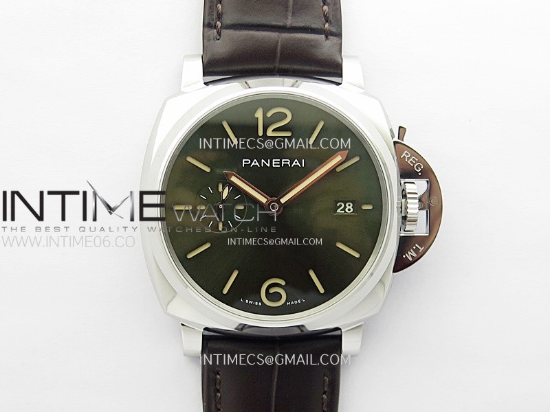 PAM1329 Y SS VSF 1:1 Best Edition Green Sun Dial on Black Leather Strap Asian P900
