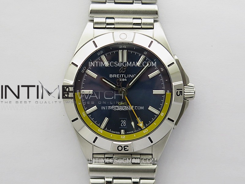 Chronomat 40mm GMT SS TWSF 1:1 Best Edition Blue/Yellow Dial on SS Bracelet A2836
