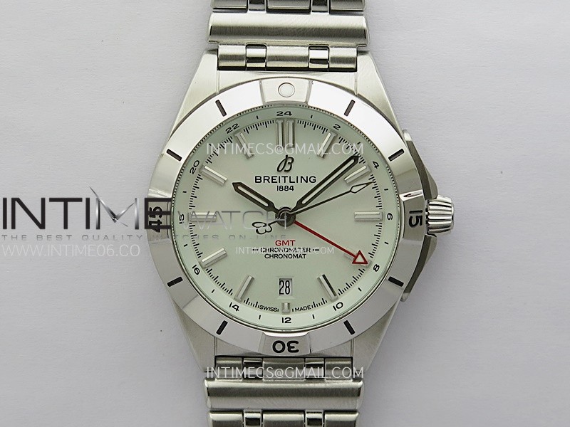 Chronomat 40mm GMT SS TWSF 1:1 Best Edition White Dial on SS Bracelet A2836